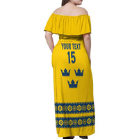 Custom Sweden Ice Hockey Family Matching Off Shoulder Maxi Dress and Hawaiian Shirt Go Tre Kronor