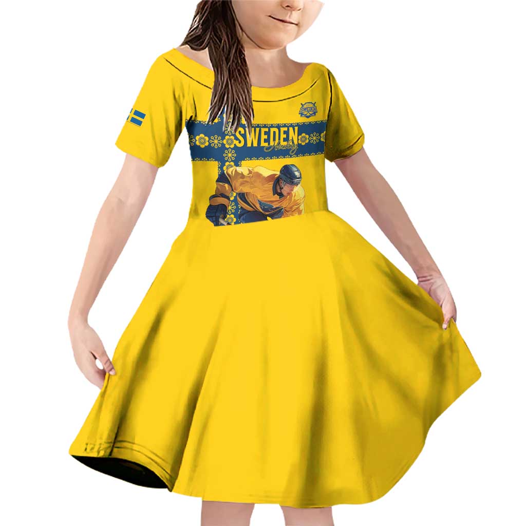 Custom Sweden Ice Hockey Family Matching Off Shoulder Short Dress and Hawaiian Shirt Go Tre Kronor