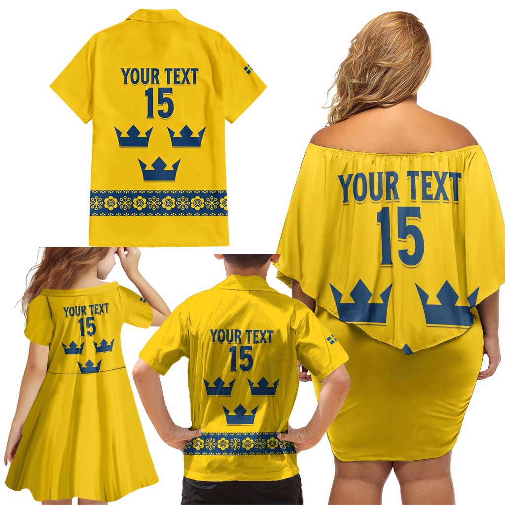 Custom Sweden Ice Hockey Family Matching Off Shoulder Short Dress and Hawaiian Shirt Go Tre Kronor