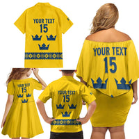 Custom Sweden Ice Hockey Family Matching Off Shoulder Short Dress and Hawaiian Shirt Go Tre Kronor