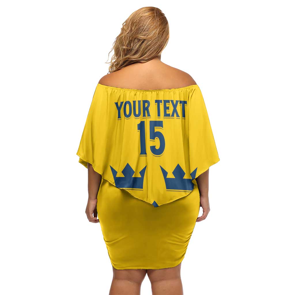 Custom Sweden Ice Hockey Family Matching Off Shoulder Short Dress and Hawaiian Shirt Go Tre Kronor