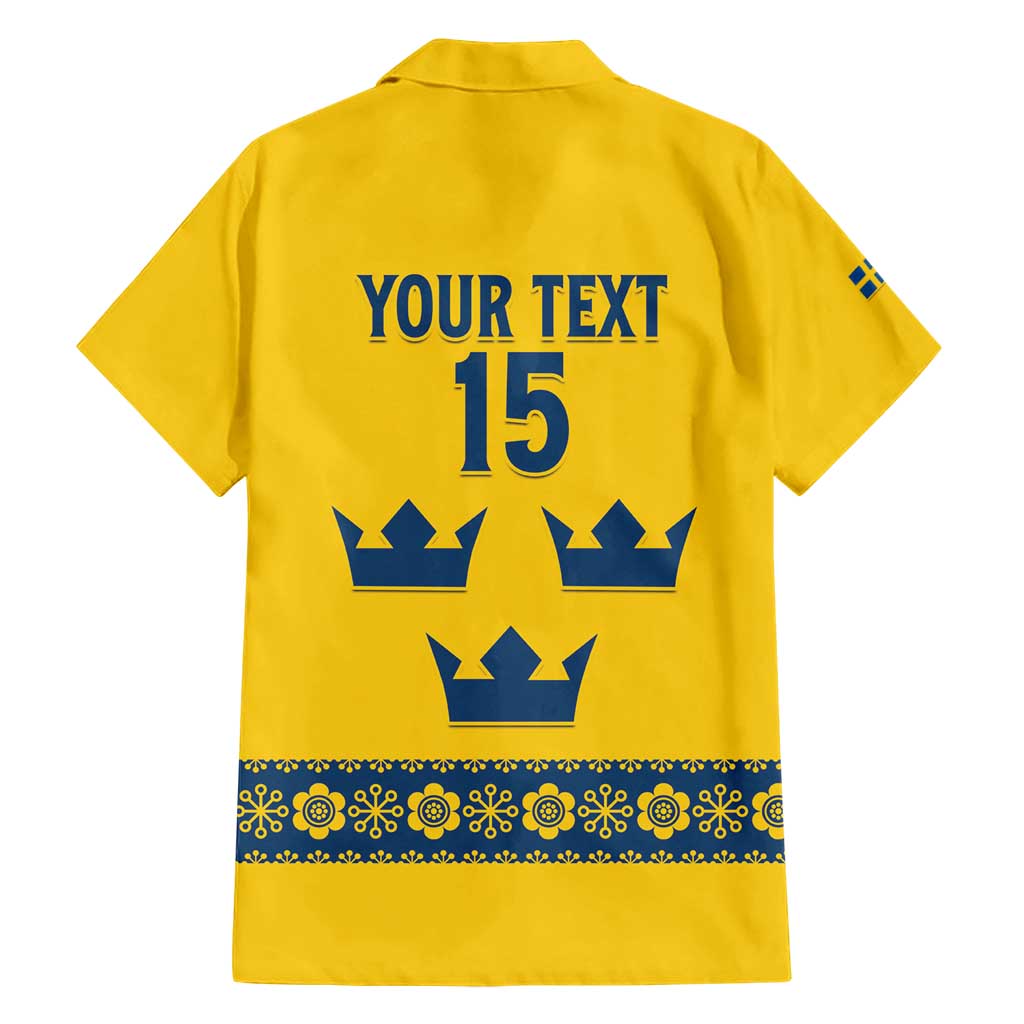 Custom Sweden Ice Hockey Family Matching Short Sleeve Bodycon Dress and Hawaiian Shirt Go Tre Kronor