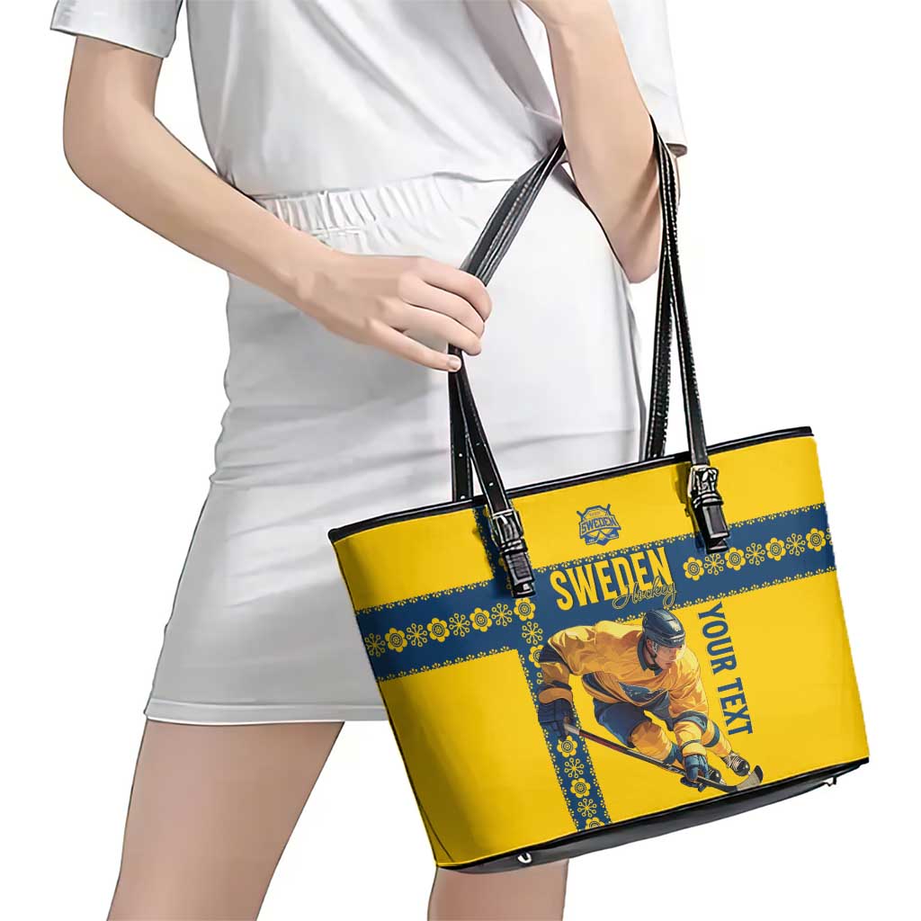 Custom Sweden Ice Hockey Leather Tote Bag Go Tre Kronor
