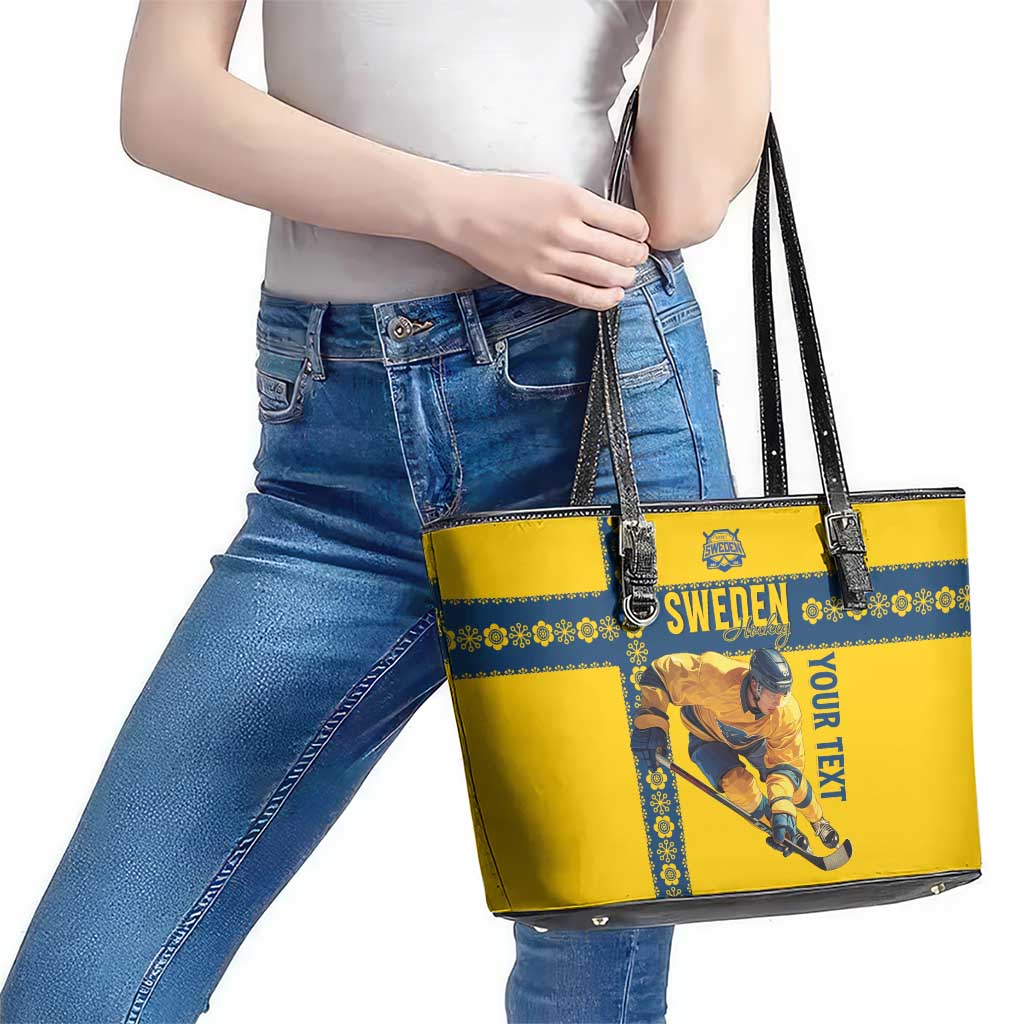Custom Sweden Ice Hockey Leather Tote Bag Go Tre Kronor