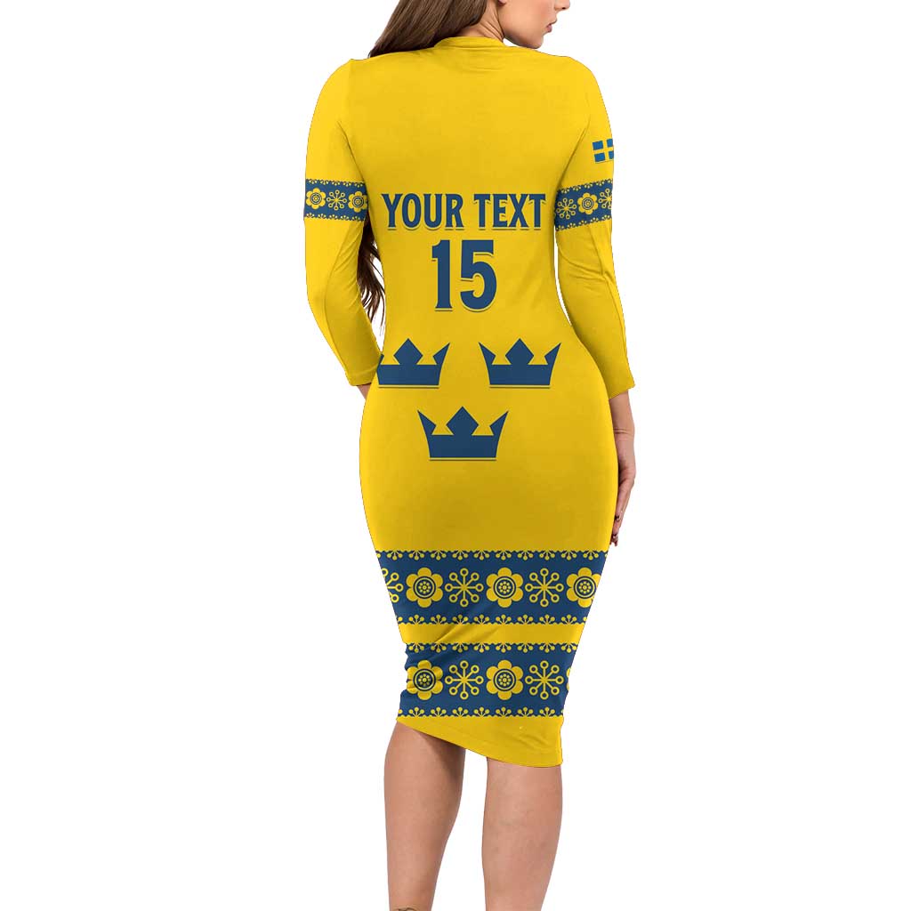 Custom Sweden Ice Hockey Long Sleeve Bodycon Dress Go Tre Kronor