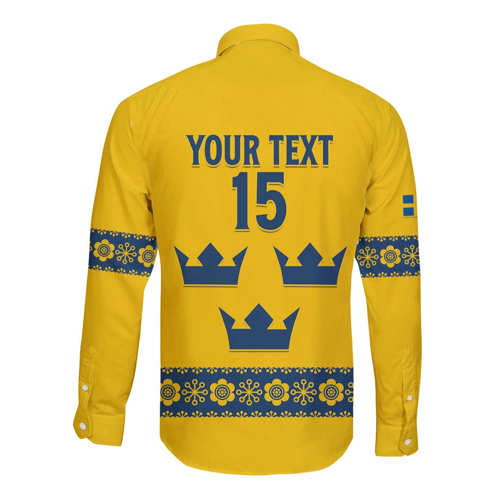 Custom Sweden Ice Hockey Long Sleeve Button Shirt Go Tre Kronor