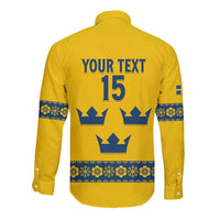 Custom Sweden Ice Hockey Long Sleeve Button Shirt Go Tre Kronor