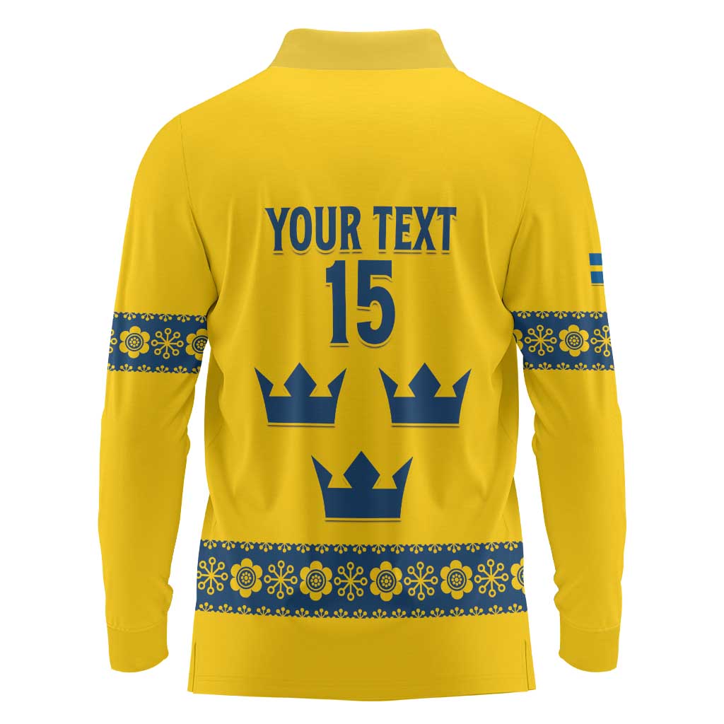 Custom Sweden Ice Hockey Long Sleeve Polo Shirt Go Tre Kronor