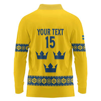 Custom Sweden Ice Hockey Long Sleeve Polo Shirt Go Tre Kronor