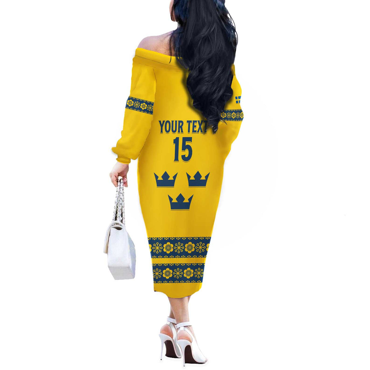 Custom Sweden Ice Hockey Off The Shoulder Long Sleeve Dress Go Tre Kronor