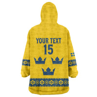 Custom Sweden Ice Hockey Wearable Blanket Hoodie Go Tre Kronor