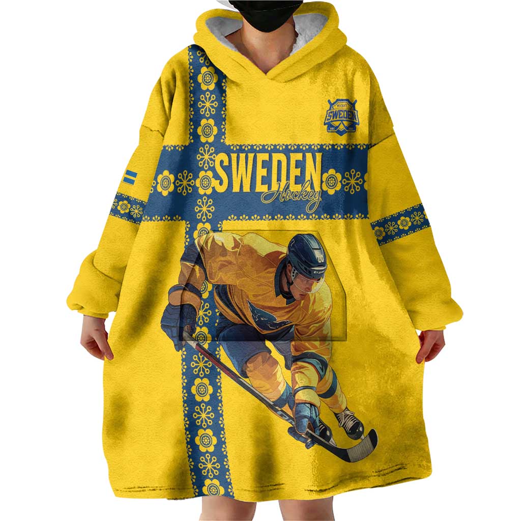 Custom Sweden Ice Hockey Wearable Blanket Hoodie Go Tre Kronor