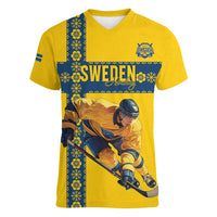 Custom Sweden Ice Hockey Women V-Neck T-Shirt Go Tre Kronor