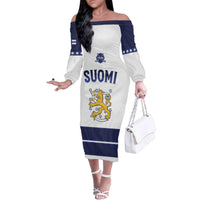 Custom Finland Ice Hockey Family Matching Off The Shoulder Long Sleeve Dress and Hawaiian Shirt Go Suomi Go
