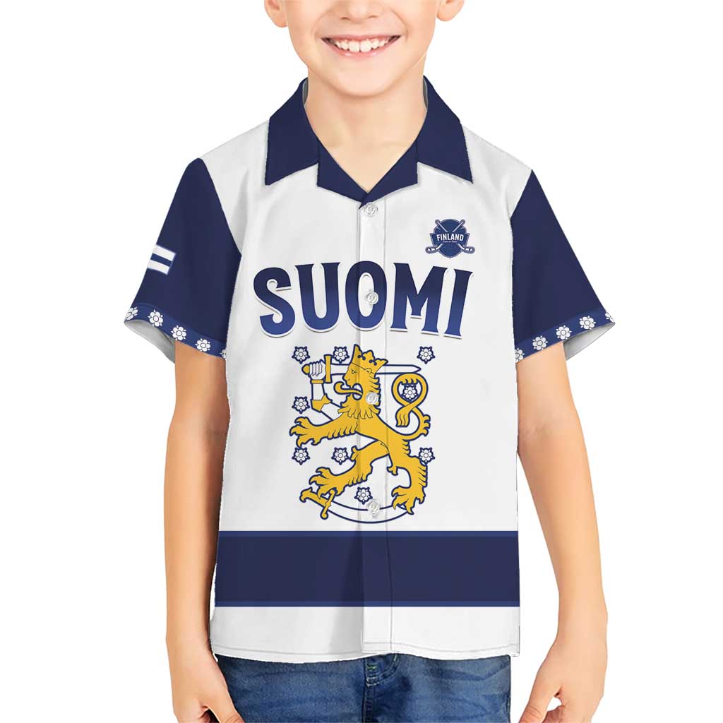 Custom Finland Ice Hockey Family Matching Short Sleeve Bodycon Dress and Hawaiian Shirt Go Suomi Go