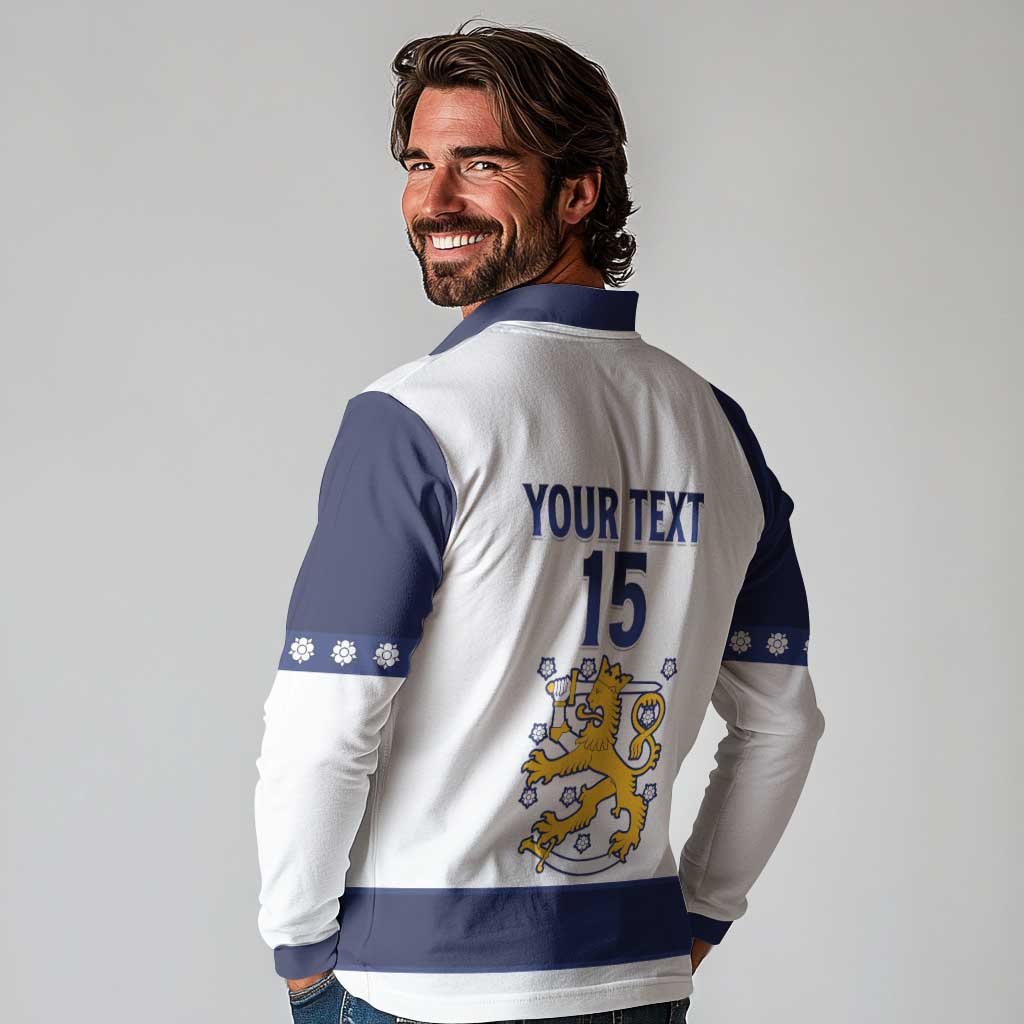 Custom Finland Ice Hockey Long Sleeve Polo Shirt Go Suomi Go