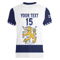 Custom Finland Ice Hockey Women V-Neck T-Shirt Go Suomi Go