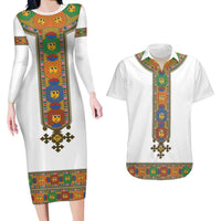 Ethiopia Saba Kemis Couples Matching Long Sleeve Bodycon Dress and Hawaiian Shirt Habesha Style LT15