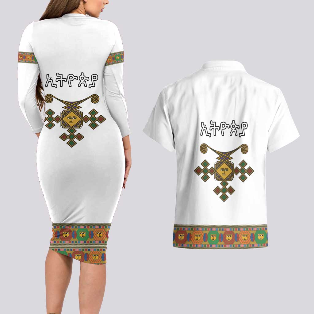 Ethiopia Saba Kemis Couples Matching Long Sleeve Bodycon Dress and Hawaiian Shirt Habesha Style LT15