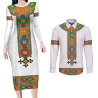 Ethiopia Saba Kemis Couples Matching Long Sleeve Bodycon Dress and Long Sleeve Button Shirt Habesha Style LT15