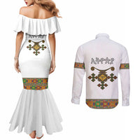 Ethiopia Saba Kemis Couples Matching Mermaid Dress and Long Sleeve Button Shirt Habesha Style LT15