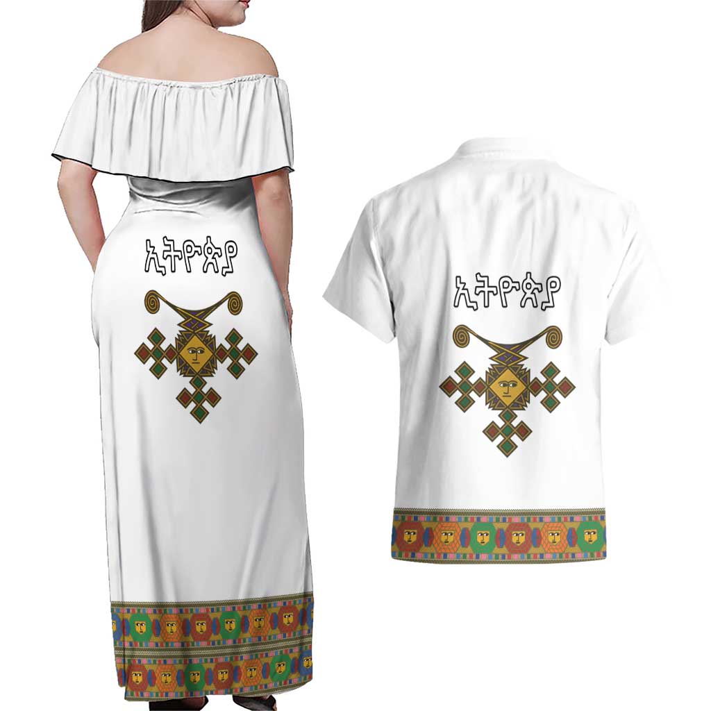 Ethiopia Saba Kemis Couples Matching Off Shoulder Maxi Dress and Hawaiian Shirt Habesha Style LT15