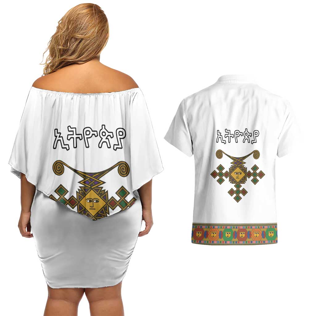 Ethiopia Saba Kemis Couples Matching Off Shoulder Short Dress and Hawaiian Shirt Habesha Style LT15