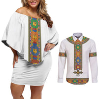 Ethiopia Saba Kemis Couples Matching Off Shoulder Short Dress and Long Sleeve Button Shirt Habesha Style LT15