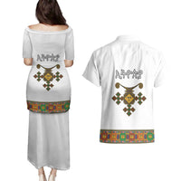 Ethiopia Saba Kemis Couples Matching Puletasi and Hawaiian Shirt Habesha Style LT15