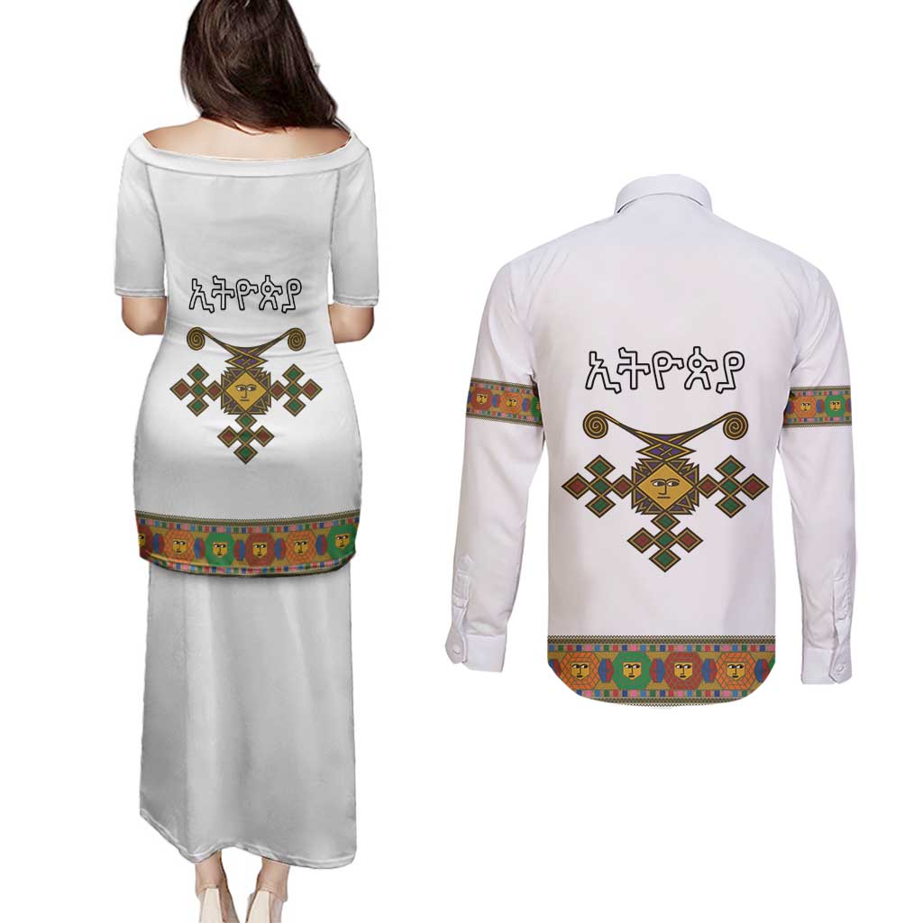 Ethiopia Saba Kemis Couples Matching Puletasi and Long Sleeve Button Shirt Habesha Style LT15