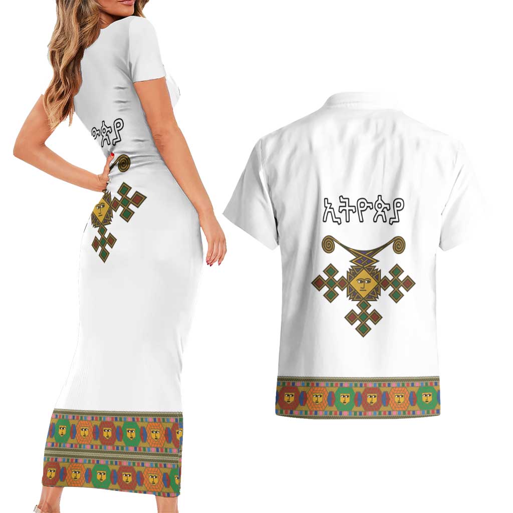 Ethiopia Saba Kemis Couples Matching Short Sleeve Bodycon Dress and Hawaiian Shirt Habesha Style LT15