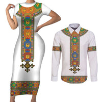 Ethiopia Saba Kemis Couples Matching Short Sleeve Bodycon Dress and Long Sleeve Button Shirt Habesha Style LT15