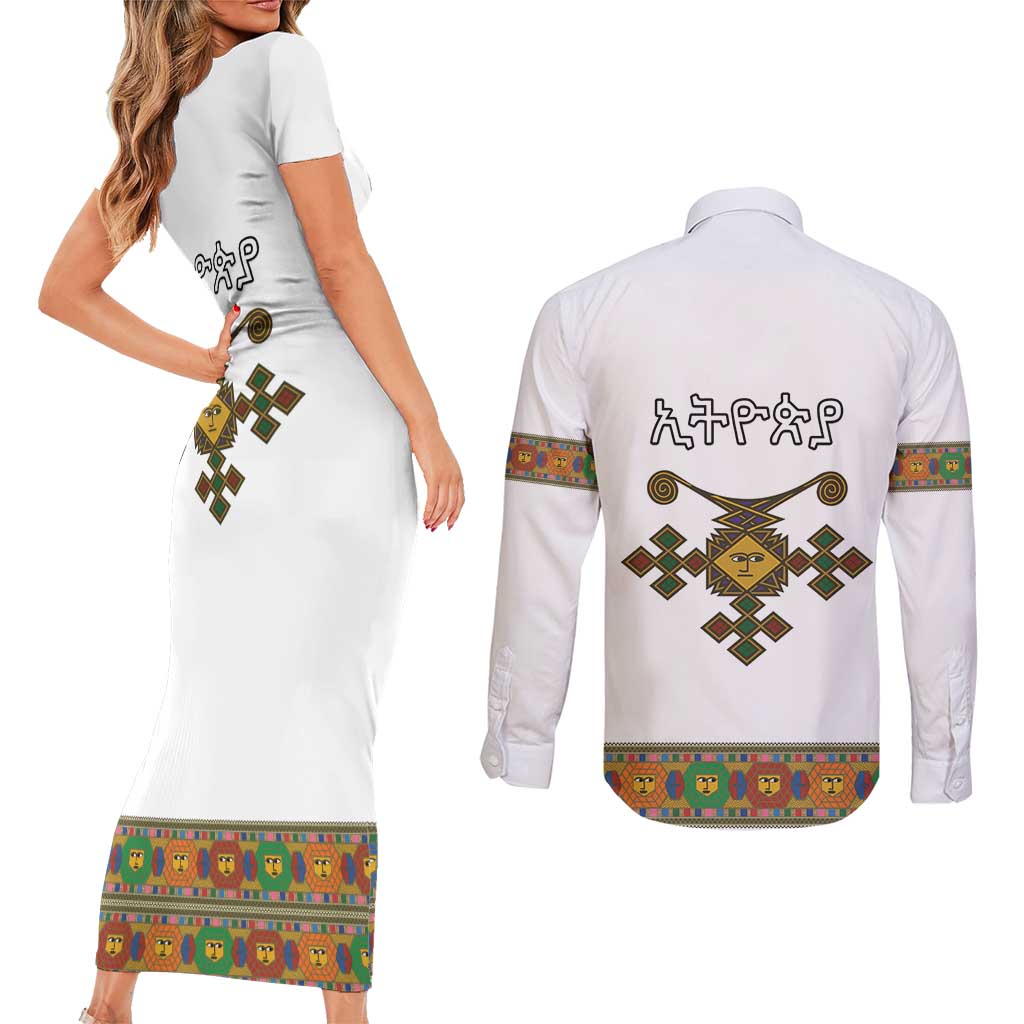 Ethiopia Saba Kemis Couples Matching Short Sleeve Bodycon Dress and Long Sleeve Button Shirt Habesha Style LT15