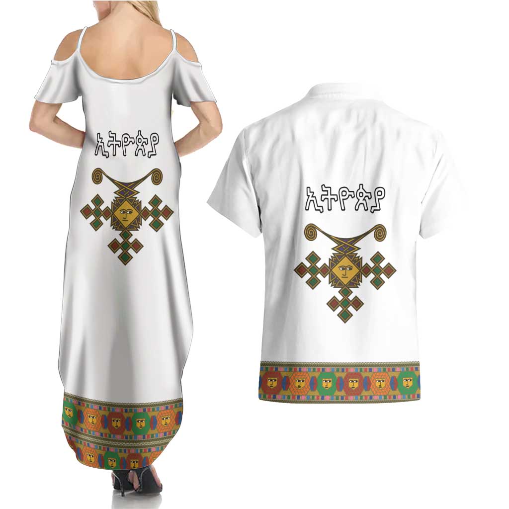 Ethiopia Saba Kemis Couples Matching Summer Maxi Dress and Hawaiian Shirt Habesha Style LT15