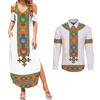 Ethiopia Saba Kemis Couples Matching Summer Maxi Dress and Long Sleeve Button Shirt Habesha Style LT15