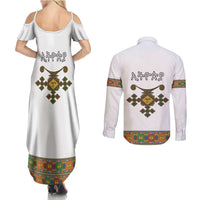 Ethiopia Saba Kemis Couples Matching Summer Maxi Dress and Long Sleeve Button Shirt Habesha Style LT15