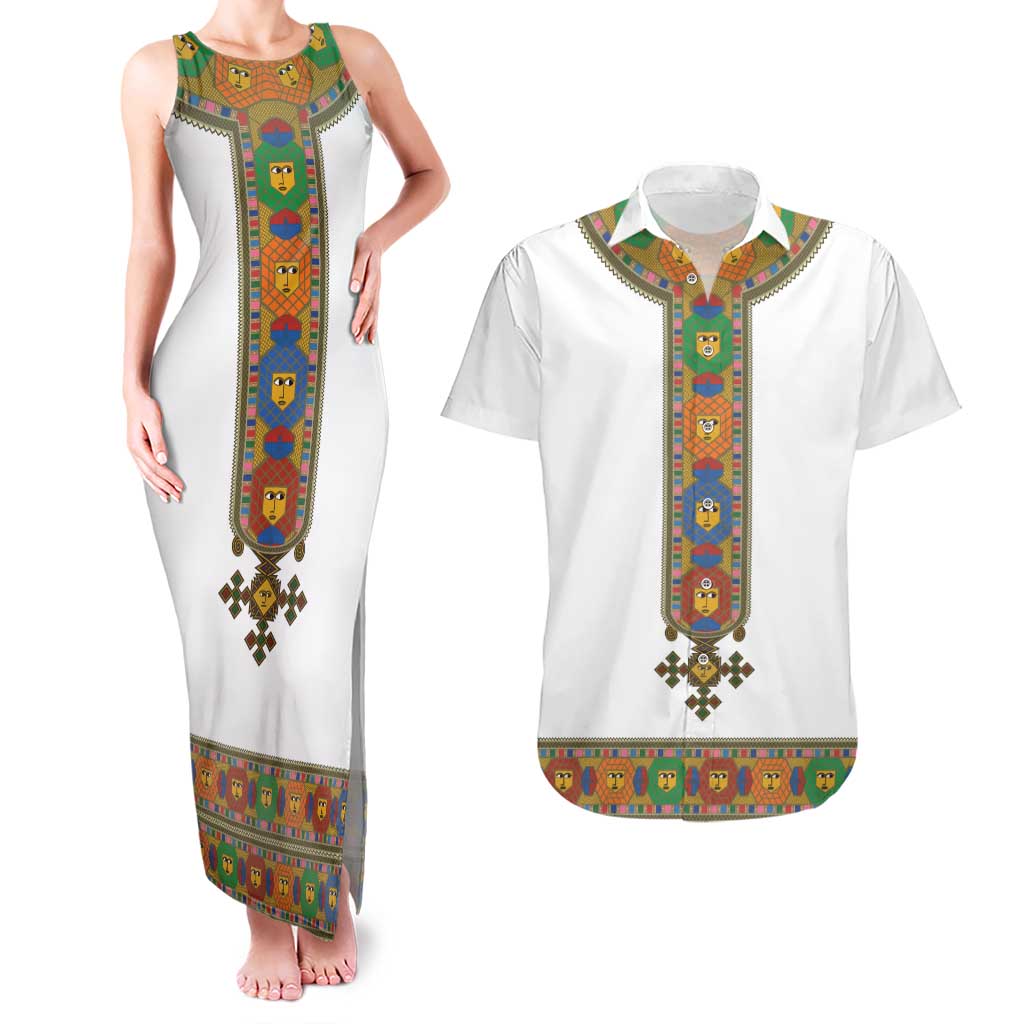 Ethiopia Saba Kemis Couples Matching Tank Maxi Dress and Hawaiian Shirt Habesha Style LT15