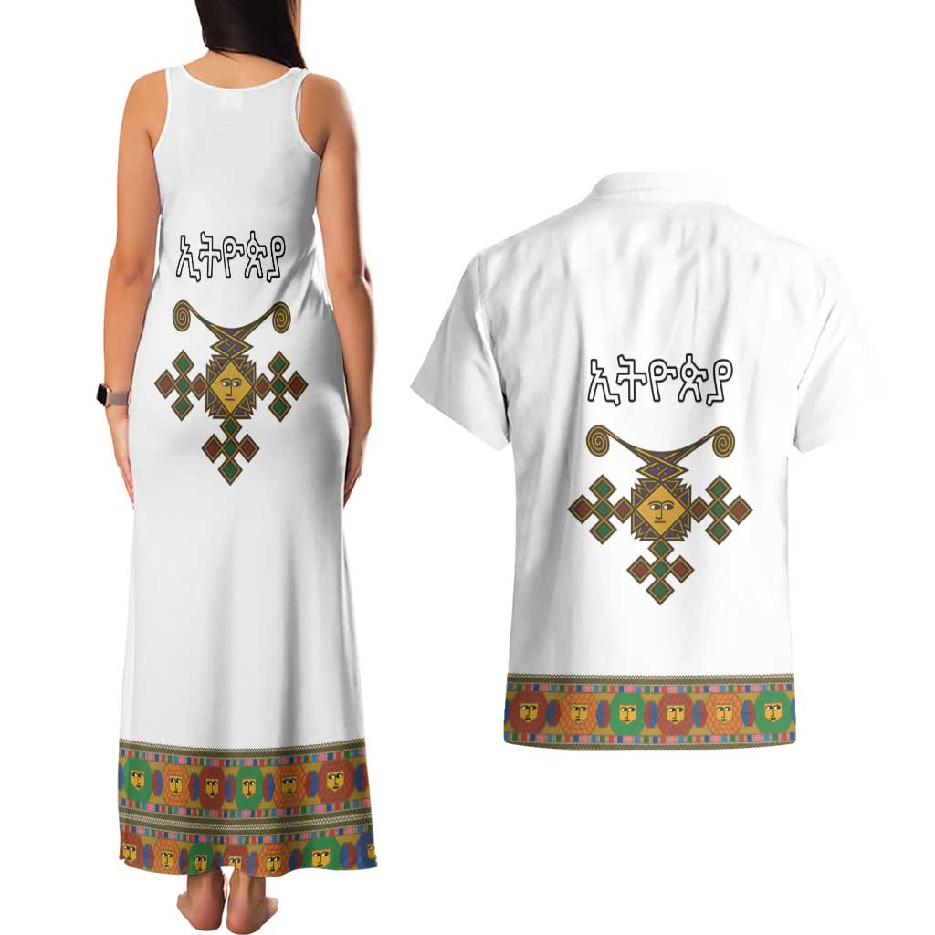 Ethiopia Saba Kemis Couples Matching Tank Maxi Dress and Hawaiian Shirt Habesha Style LT15