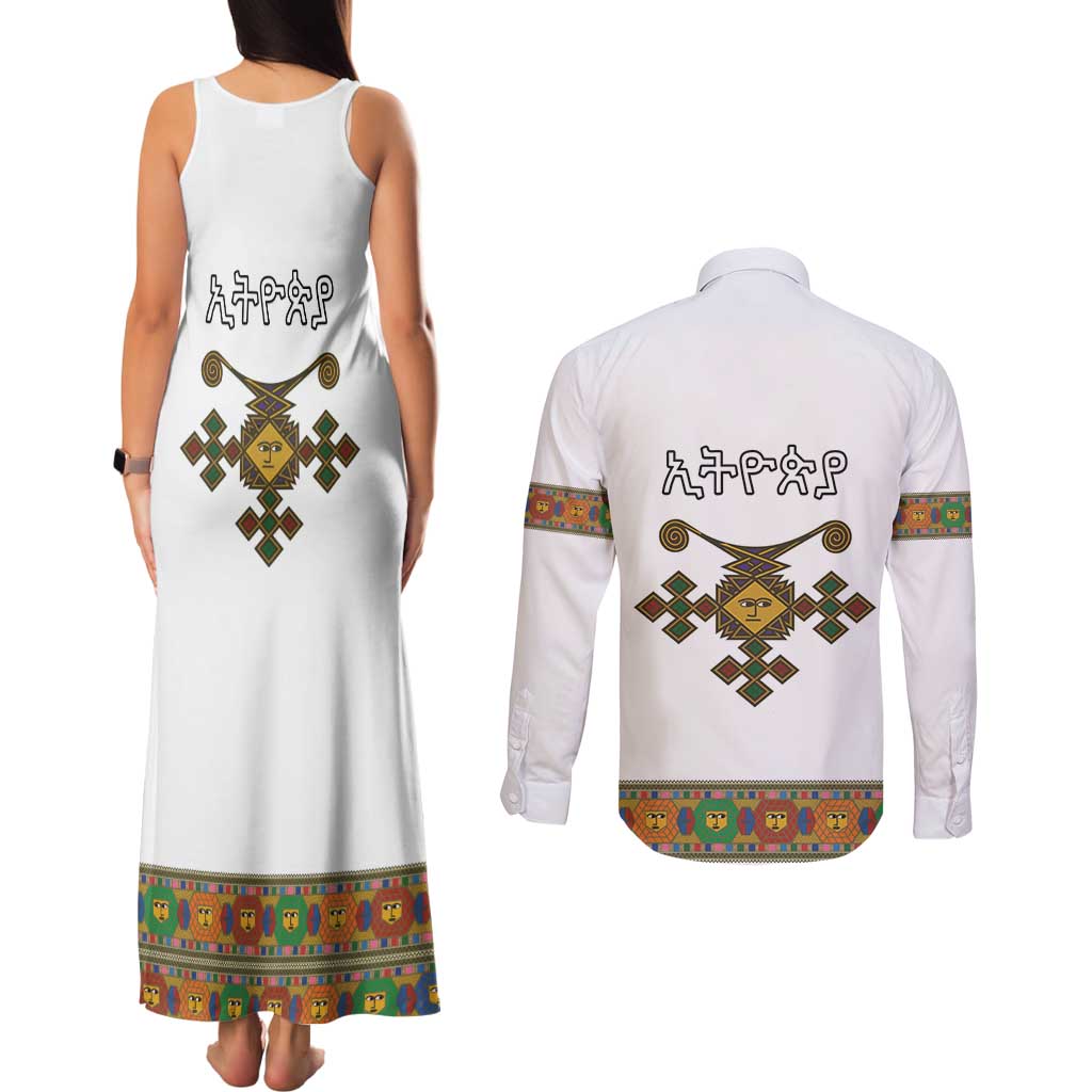 Ethiopia Saba Kemis Couples Matching Tank Maxi Dress and Long Sleeve Button Shirt Habesha Style LT15