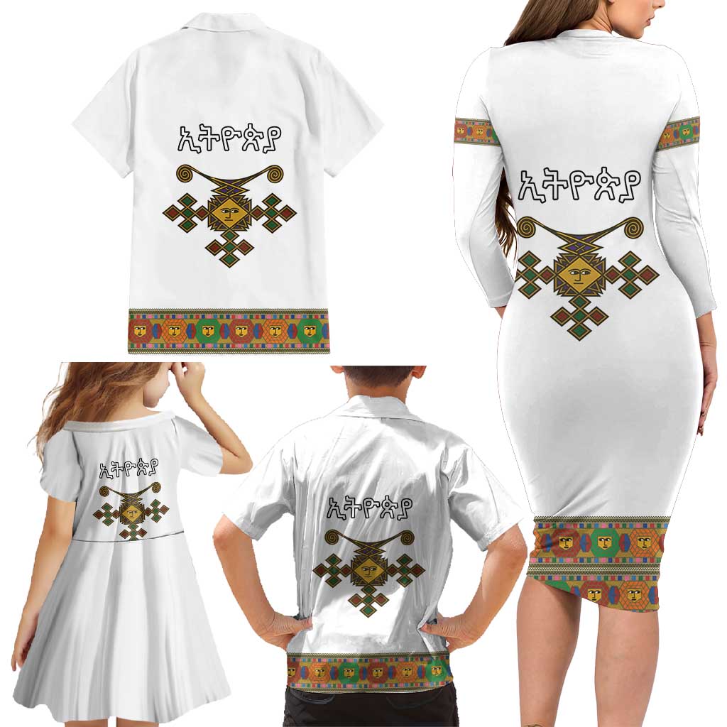Ethiopia Saba Kemis Family Matching Long Sleeve Bodycon Dress and Hawaiian Shirt Habesha Style LT15