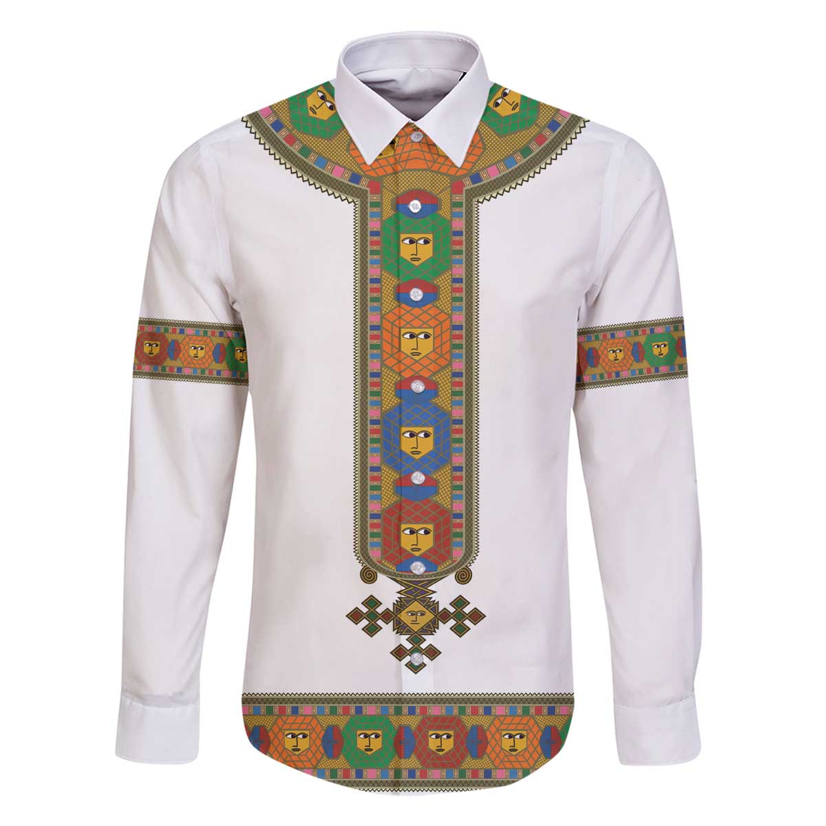 Ethiopia Saba Kemis Family Matching Off The Shoulder Long Sleeve Dress and Hawaiian Shirt Habesha Style LT15