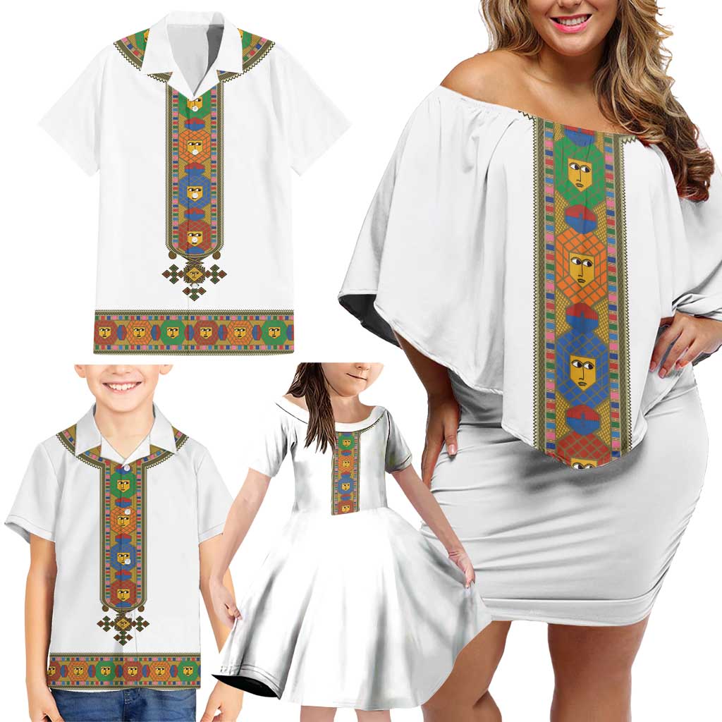 Ethiopia Saba Kemis Family Matching Off Shoulder Short Dress and Hawaiian Shirt Habesha Style LT15