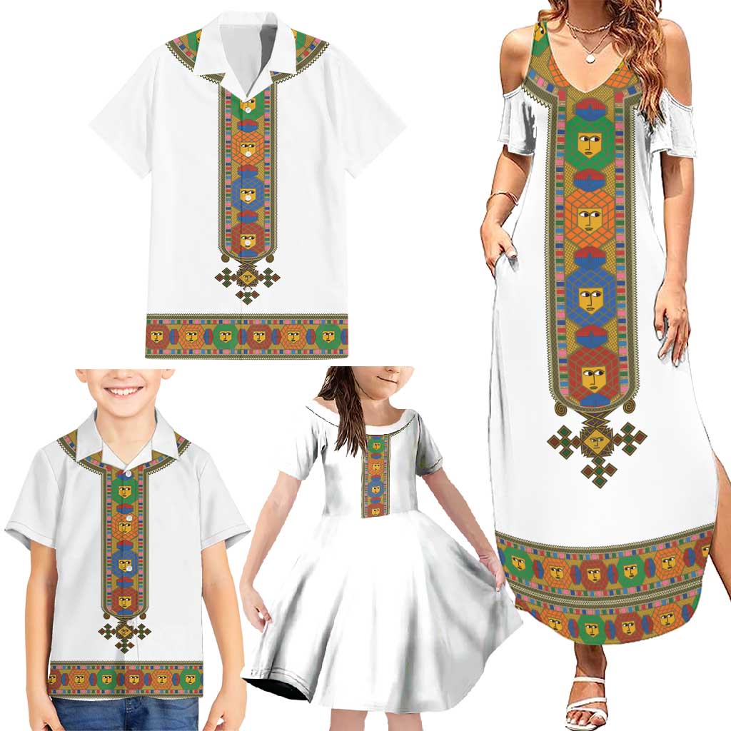 Ethiopia Saba Kemis Family Matching Summer Maxi Dress and Hawaiian Shirt Habesha Style LT15