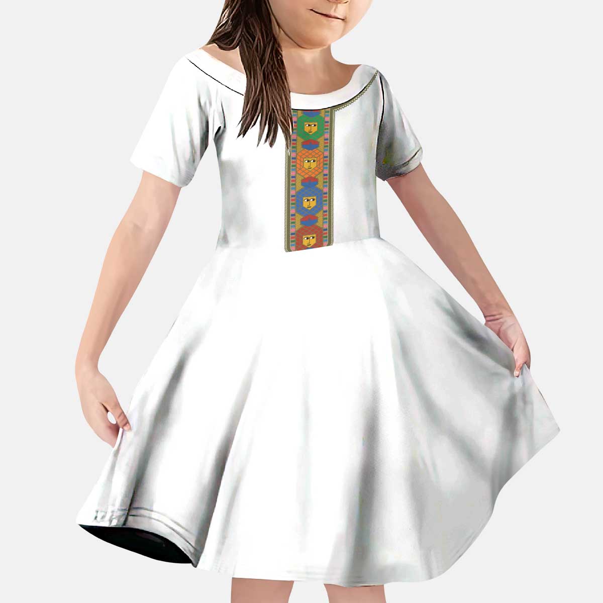 Ethiopia Saba Kemis Kid Short Sleeve Dress Habesha Style LT15