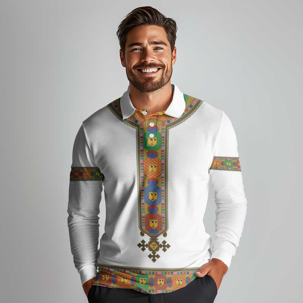 Ethiopia Saba Kemis Long Sleeve Polo Shirt Habesha Style LT15