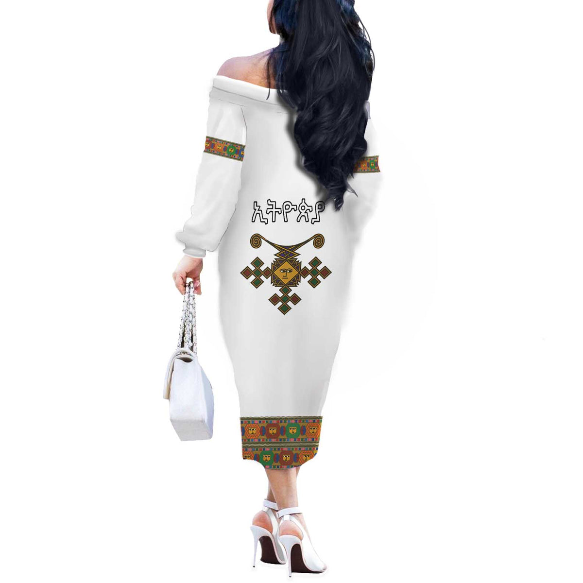 Ethiopia Saba Kemis Off The Shoulder Long Sleeve Dress Habesha Style LT15