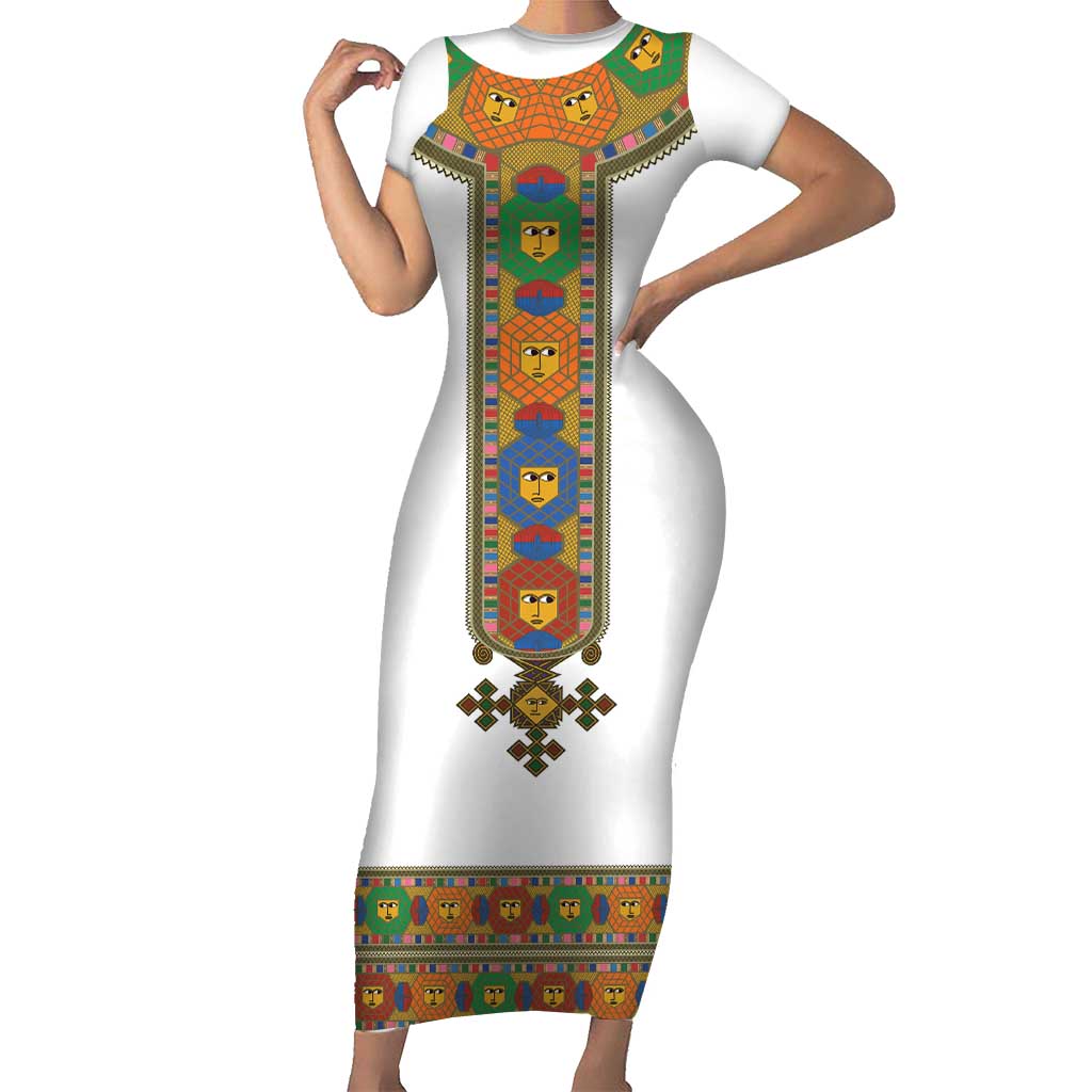 Ethiopia Saba Kemis Short Sleeve Bodycon Dress Habesha Style LT15