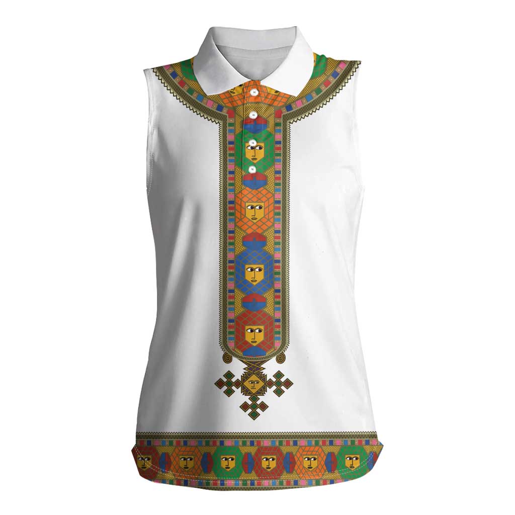 Ethiopia Saba Kemis Women Sleeveless Polo Shirt Habesha Style LT15