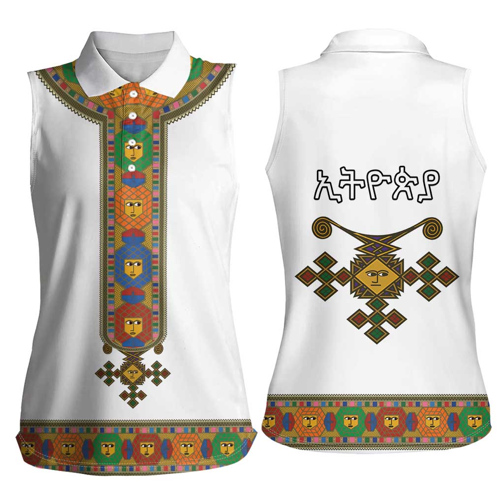 Ethiopia Saba Kemis Women Sleeveless Polo Shirt Habesha Style LT15