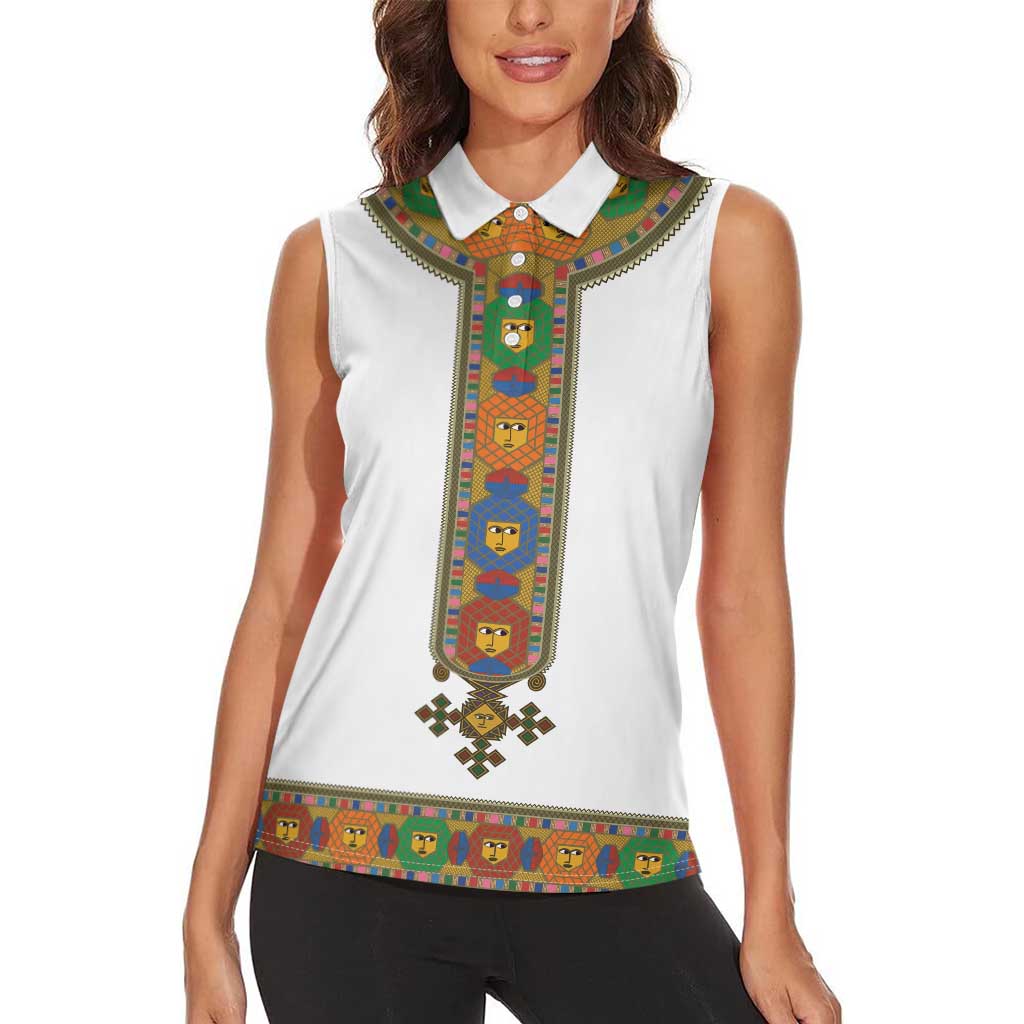Ethiopia Saba Kemis Women Sleeveless Polo Shirt Habesha Style LT15